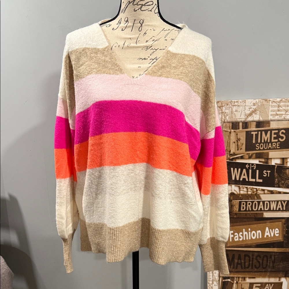 LOFT Colorful Striped V-Neck Sweater